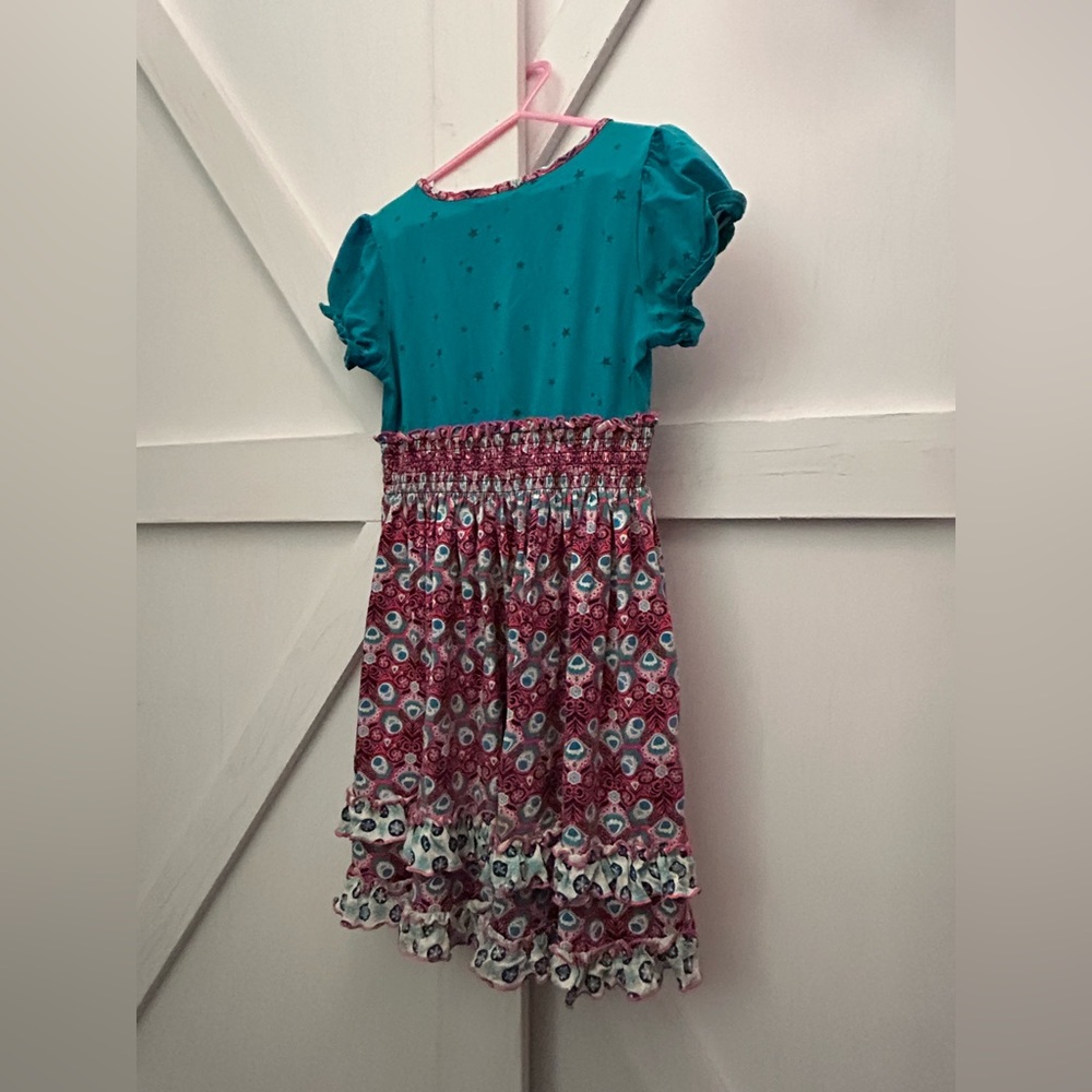Matilda Jane Teal, Coral, & Yellow Smocked Sundress with Puff Cap Sleeves- Sz 8 - Picture 9 of 16